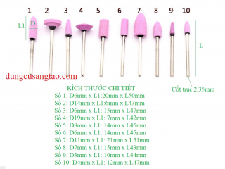 Bộ 10 món đá mài màu hồng cán 2.35mm