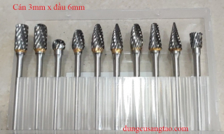 Bộ 10 mũi mài khuôn kim loại, gỗ, nhựa (Bộ lũa 10 món cán 3mm)