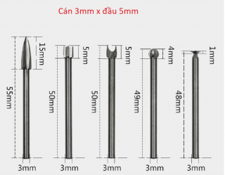 Điêu khắc gỗ - Bộ 5 mũi cán 3mm