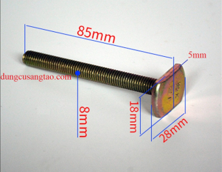 Bu lông T screw tán lớn 8mm x dài 80mm (bu lông chữ T m8x80)