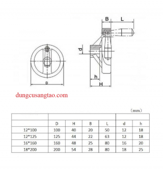 Tay quay loại gấp gọn, bằng nhôm mạ đen D100mm / D160mm