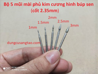 Mũi mài phủ kim cương hình búp sen (mũi mài, điêu khắc đá, ngọc, thủy tinh, gốm sứ) cốt 2.35mm/3mm