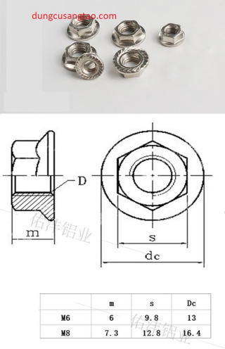 Đai ốc có mặt bích / Tán có mặt bích Sắt mạ niken M5 M6 M8