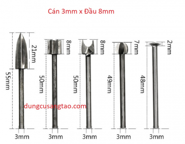 Điêu khắc gỗ - Bộ 5 mũi lũa cán 3mm