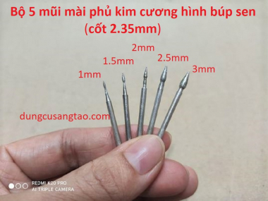 Mũi mài phủ kim cương hình búp sen (mũi mài, điêu khắc đá, ngọc, thủy tinh, gốm sứ) cốt 2.35mm/3mm